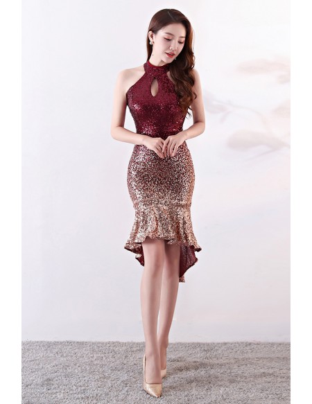 Short Halter Bodycon Sparkly Sequined Party Dress