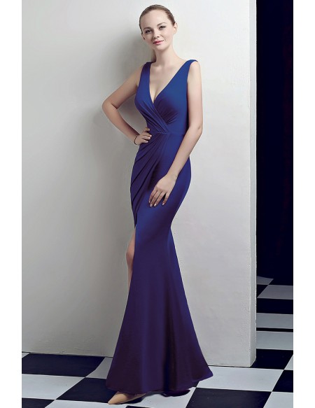 Bodycon Vneck Formal Dress with Split Front
