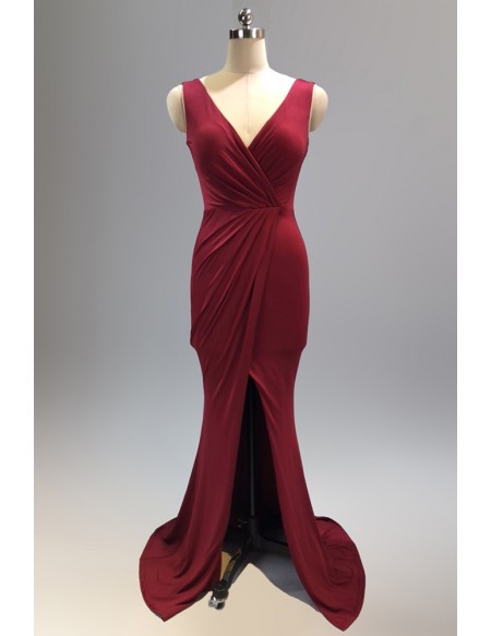 Bodycon Vneck Formal Dress with Split Front