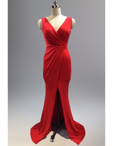 Bodycon Vneck Formal Dress with Split Front