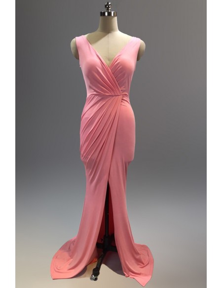 Bodycon Vneck Formal Dress with Split Front