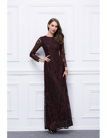 Modest A-line Lace Long Formal Dress With Sleeves #CK450 $92.2 ...