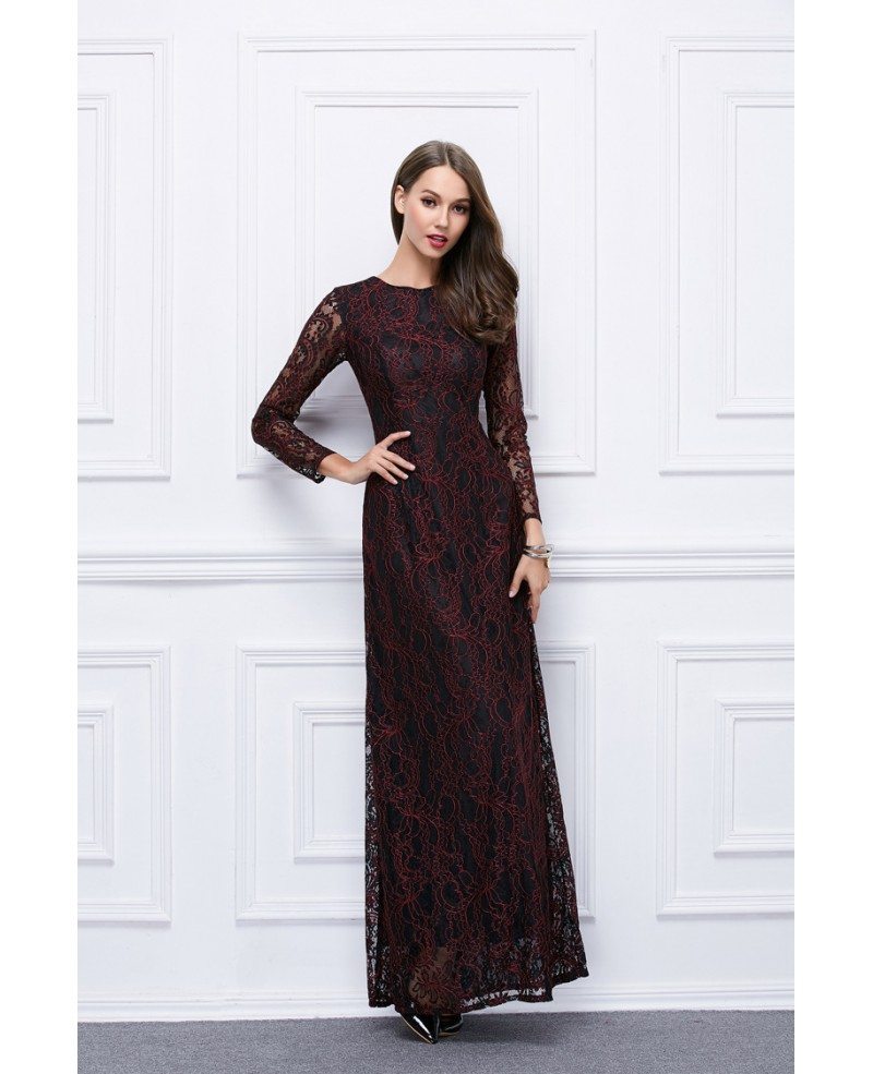 long sleeve maxi dress formal modest Long Modest Prom Dress with Long Sleeves main image 1