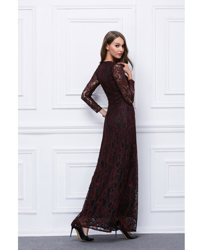 Modest A-line Lace Long Formal Dress With Sleeves #CK450 $92.2 ...