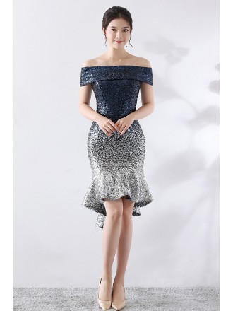 Off Shoulder Ombre Fishtail Sparkly Party Dress