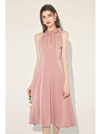 Elegant Pink Aline Midi Party Dress For Weddings