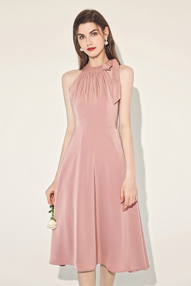 Elegant Pink Aline Midi Party Dress For Weddings #HTX95028 - GemGrace.com