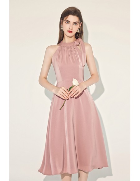 Elegant Pink Aline Midi Party Dress For Weddings