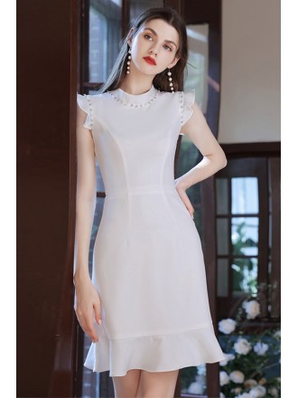 Little White Fit And Flare Party Dress with Beadings
