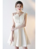 Popular Asymmetrical Straps Short Satin Homecoming Dress