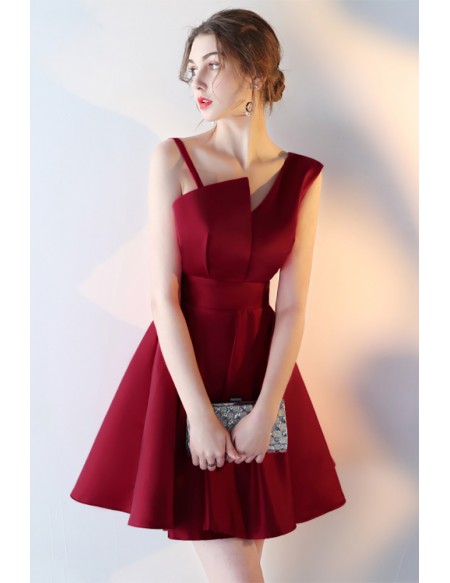 Popular Asymmetrical Straps Short Satin Homecoming Dress