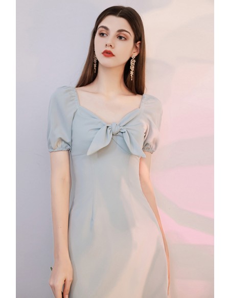 Dusty Green Short Hoco Dress with Short Sleeves