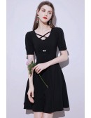 Short Sleeved Modest Black Hoco Dress with Bows