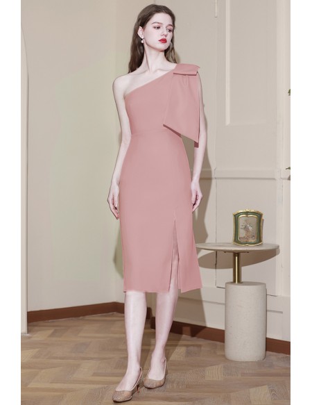 Elegant Pink Midi Party Dress with Side Split