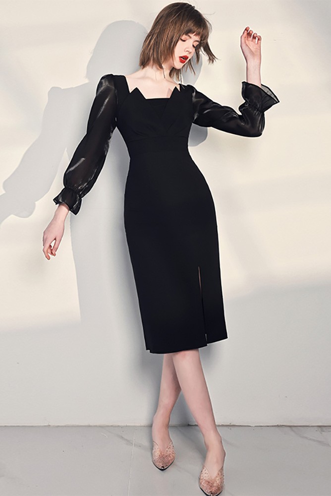 Classy Black Straps Sheath Cocktail Dress Midi Evening Party Dress DP3919 main image 1