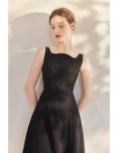 French Chic Black Aline Midi Dress