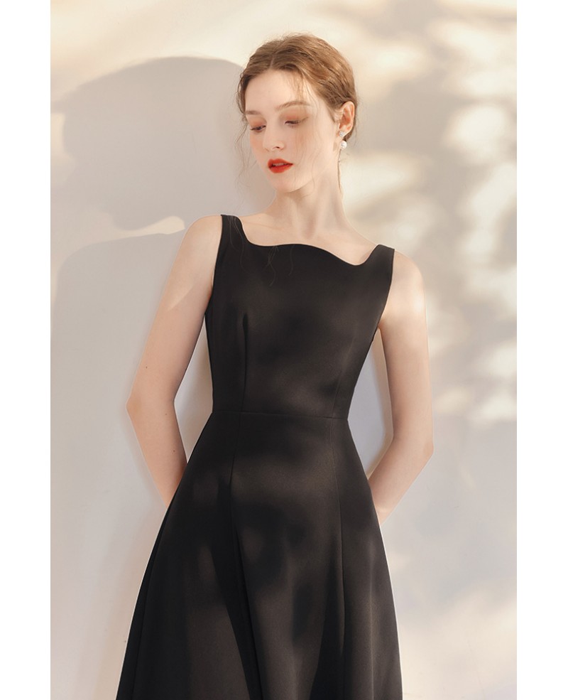 French Chic Black Aline Midi Dress #HTX95002 - GemGrace.com