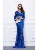 Amazing Sheath Sequined Sweep Train Evening Dress With Sleeves