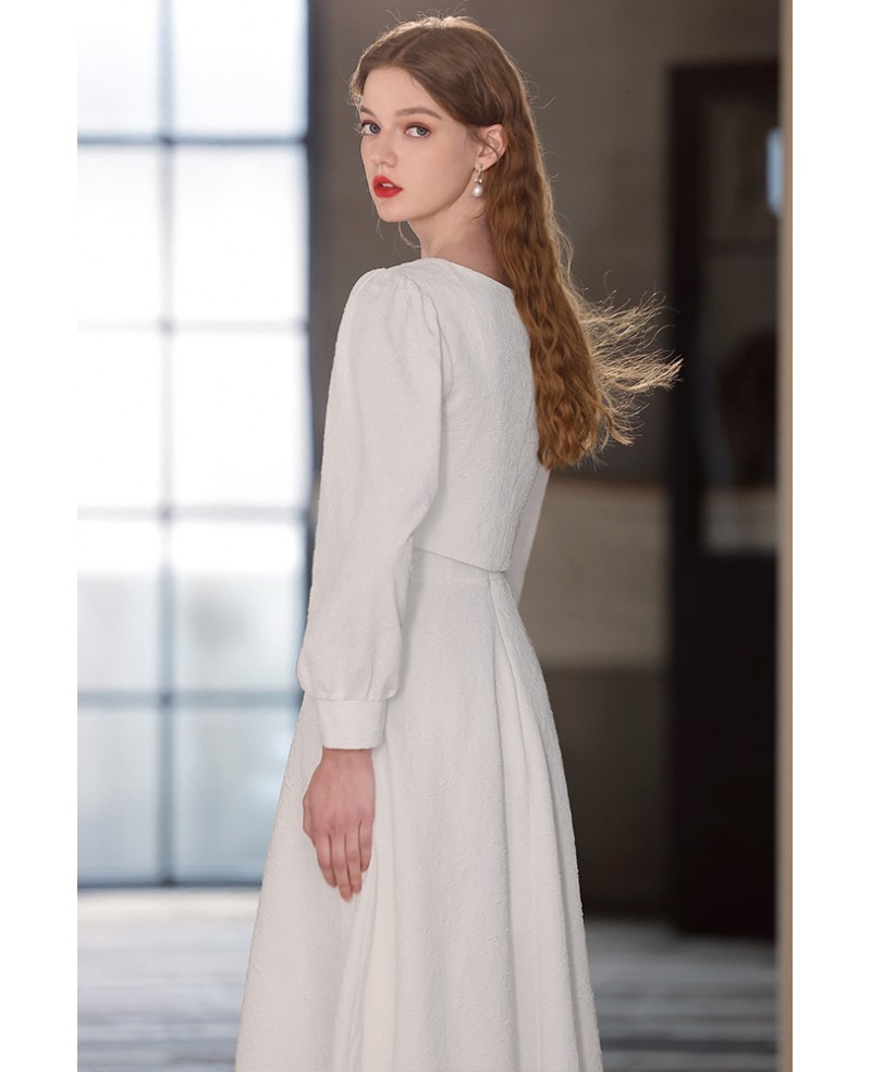 Elegant White Aline Midi Dress with Jacket HTX95016 GemGrace