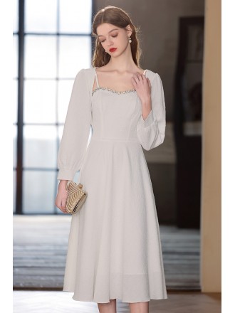 Elegant White Aline Midi Dress with Jacket