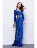 Amazing Sheath Sequined Sweep Train Evening Dress With Sleeves