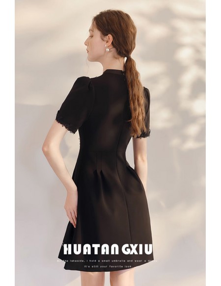 Little Black Party Dress with Short Sleeves