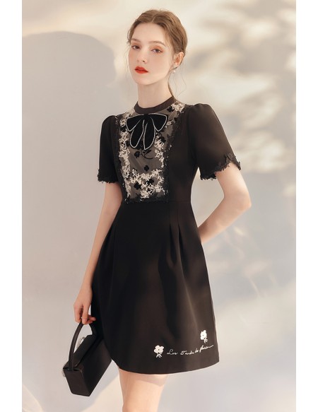 Little Black Party Dress with Short Sleeves