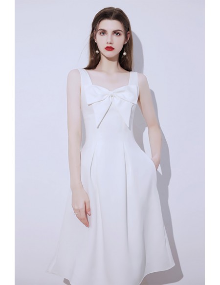 White Aline Sleeveless Midi Dress with Pockets #HTX95034 - GemGrace.com