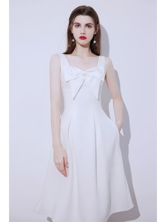 White Aline Sleeveless Midi Dress with Pockets
