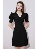 Little Black Short Dress Vneck with Sleeves