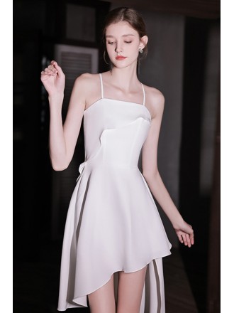 Chic White High Low Homecoming Dress with Spaghetti Straps