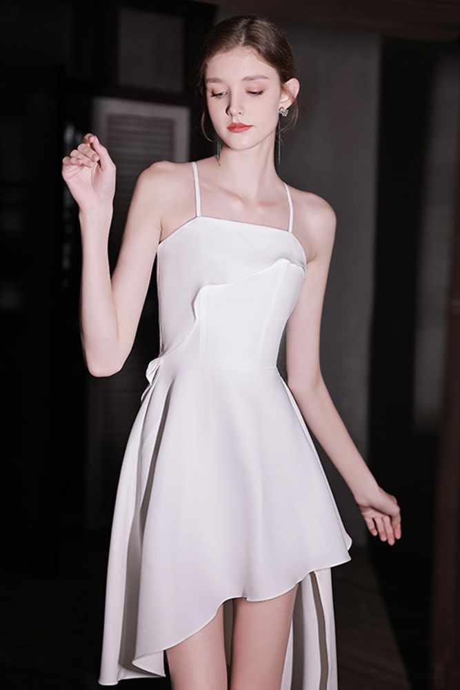 Simple High Low Spaghetti Straps White Homecoming Dresses 18th Birthday Outfits Party Dress main image 0