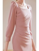 Pink Square Neckline Short Homecoming Dress 3/4 Sleeved
