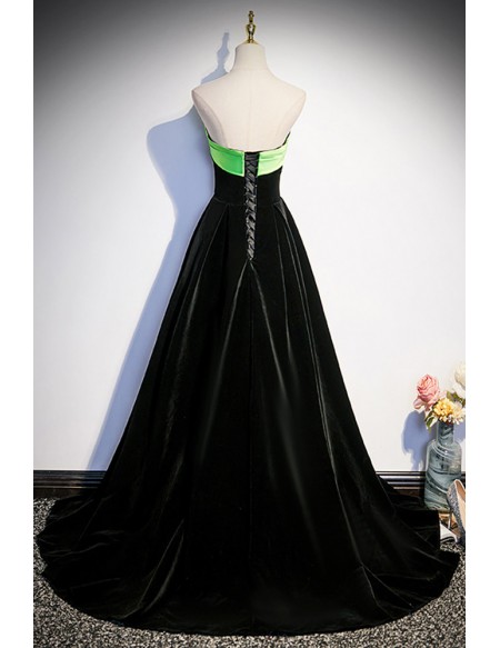 Simple Long Black And Green Velvet Prom Dress Strapless #L78060 ...