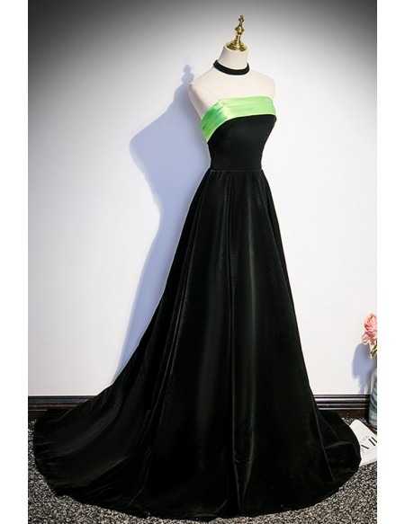 Simple Long Black And Green Velvet Prom Dress Strapless #L78060 ...