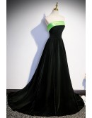 Simple Long Black And Green Velvet Prom Dress Strapless