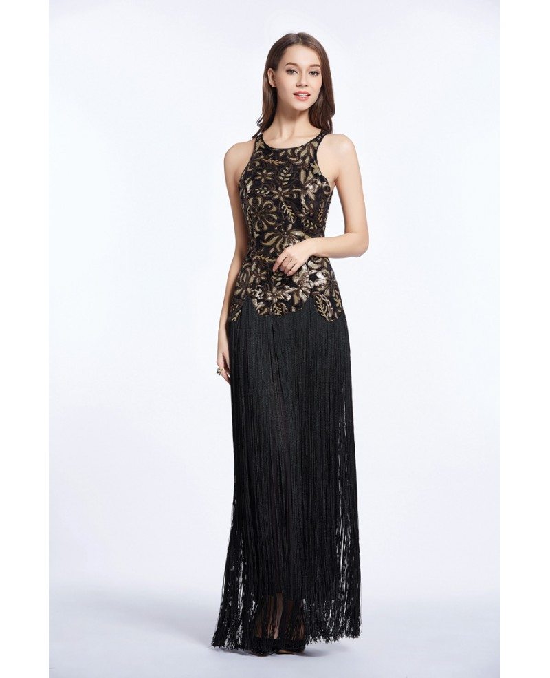 Elegant Sheath Embroidered Long Evening Dress With Fringe #CK468 $93.9 ...