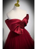 Burgundy Pleated Satin And Tulle Evening Dress For Formal