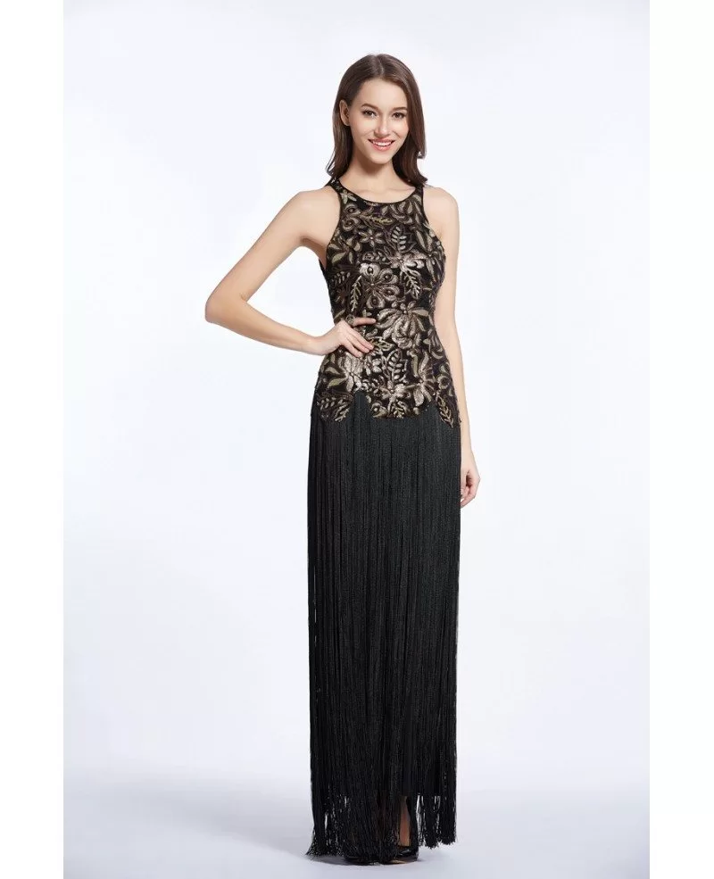 evening gown with fringe