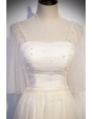 Pretty Champagne Tulle Tea Length Party Dress with Beadings