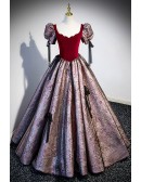 Unique Metallic Ballgown Long Prom Dress with Bubble Sleeves
