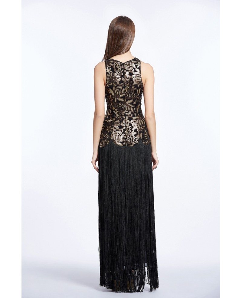 Elegant Sheath Embroidered Long Evening Dress With Fringe CK468 93.9