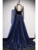 Navy Blue Sparkly Long Prom Dress with Colorful Blings