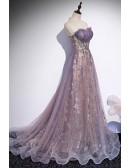 Unique Purple Tulle Prom Dress with Sparkly Sequins
