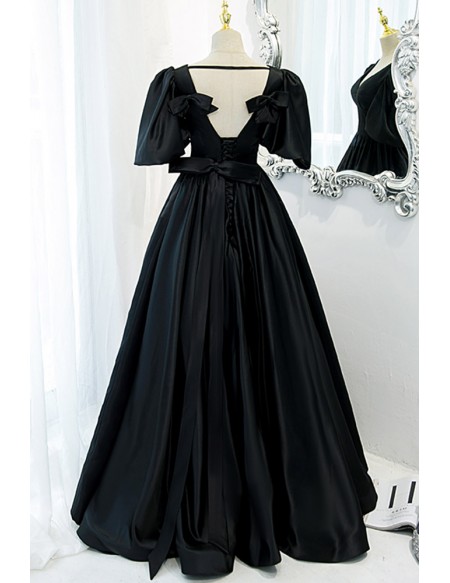 Formal Long Black Vneck Ballgown Prom Dress with Open Back