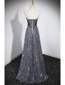 Sparkly Grey Bling Evening Prom Dress with Removable Sleeves