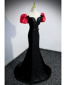Fitted Mermaid Sequined Long Train Evening Prom Dress Black And Red