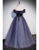 Mistery Purple Bling Tulle Ballgown Prom Dress Off Shoulder