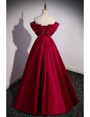 Elegant Satin Burgundy Prom Dress with Big Bow In Front