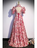 Unique Floral Pattern Chipao Style Long Formal Dress with High Neck